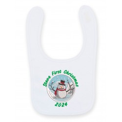 Personalised Embroidered First Christmas Baby Bib 2024 Snowman 2