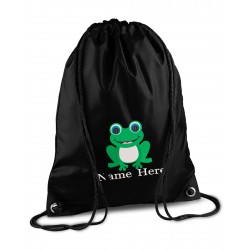 Personalised Frog Gym Bag, Embroidered Kids Drawstring Bag, Children's School PE Bag, Swim Bag | Premium Bag Customise with any Name