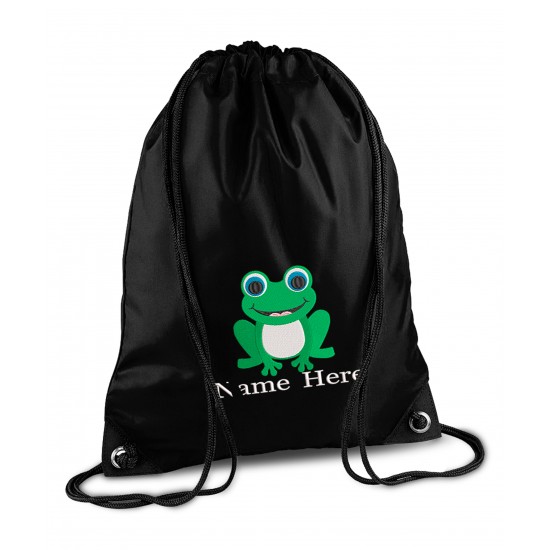 Personalised Frog Gym Bag, Embroidered Kids Drawstring Bag, Children's School PE Bag, Swim Bag | Premium Bag Customise with any Name