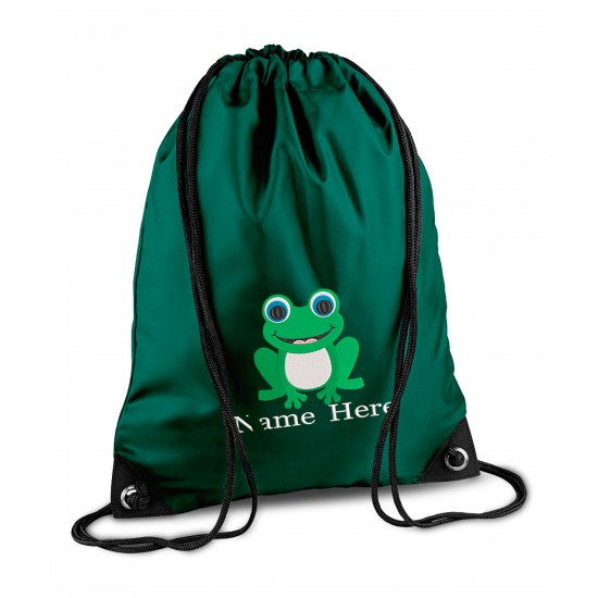 Personalised Frog Gym Bag, Embroidered Kids Drawstring Bag, Children's School PE Bag, Swim Bag | Premium Bag Customise with any Name