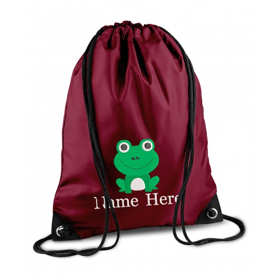 Personalised Frog Gym Bag, Embroidered Kids Drawstring Bag, Children's School PE Bag, Swim Bag | Premium Bag Customise with any Name Design 3