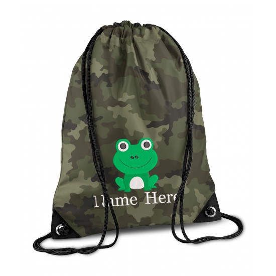 Personalised Frog Gym Bag, Embroidered Kids Drawstring Bag, Children's School PE Bag, Swim Bag | Premium Bag Customise with any Name Design 3