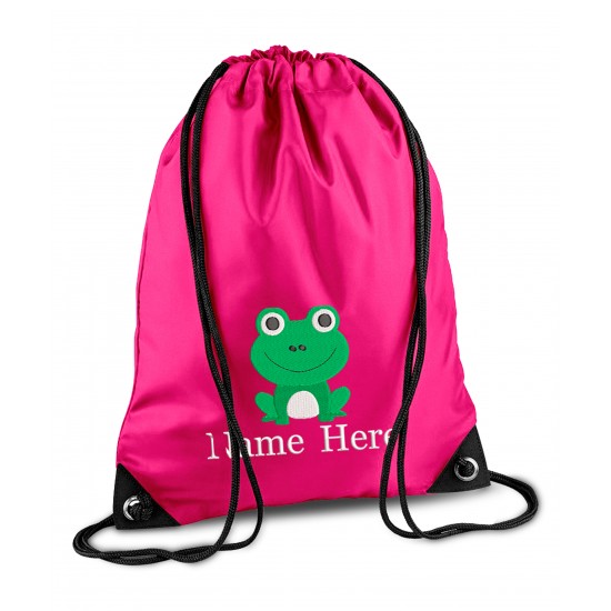 Personalised Frog Gym Bag, Embroidered Kids Drawstring Bag, Children's School PE Bag, Swim Bag | Premium Bag Customise with any Name Design 3