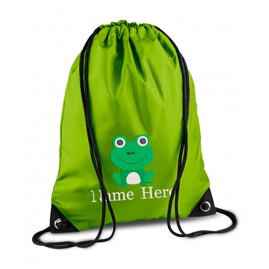 Personalised Frog Gym Bag, Embroidered Kids Drawstring Bag, Children's School PE Bag, Swim Bag | Premium Bag Customise with any Name Design 3