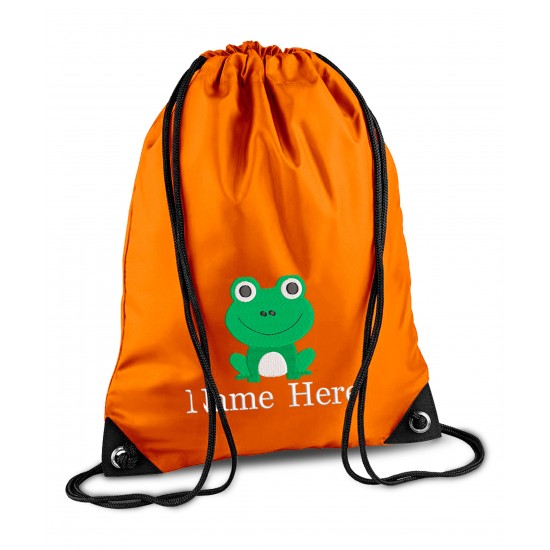 Personalised Frog Gym Bag, Embroidered Kids Drawstring Bag, Children's School PE Bag, Swim Bag | Premium Bag Customise with any Name Design 3