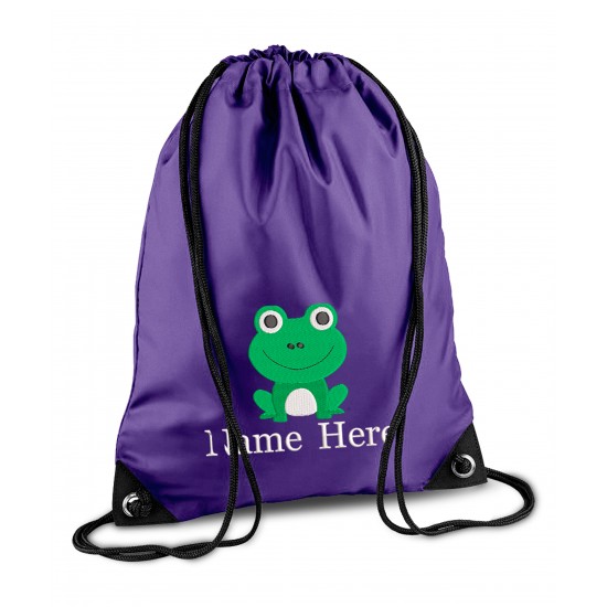 Personalised Frog Gym Bag, Embroidered Kids Drawstring Bag, Children's School PE Bag, Swim Bag | Premium Bag Customise with any Name Design 3