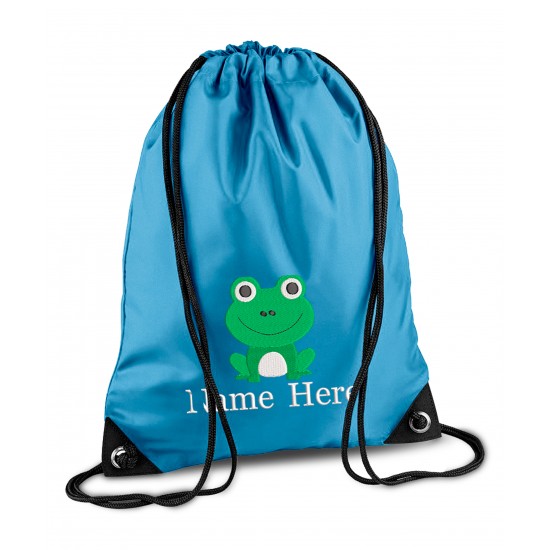 Personalised Frog Gym Bag, Embroidered Kids Drawstring Bag, Children's School PE Bag, Swim Bag | Premium Bag Customise with any Name Design 3