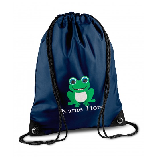 Personalised Frog Gym Bag, Embroidered Kids Drawstring Bag, Children's School PE Bag, Swim Bag | Premium Bag Customise with any Name