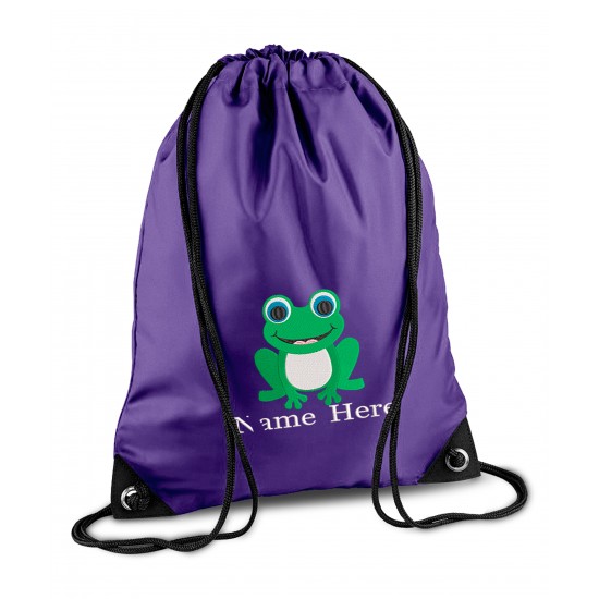 Personalised Frog Gym Bag, Embroidered Kids Drawstring Bag, Children's School PE Bag, Swim Bag | Premium Bag Customise with any Name