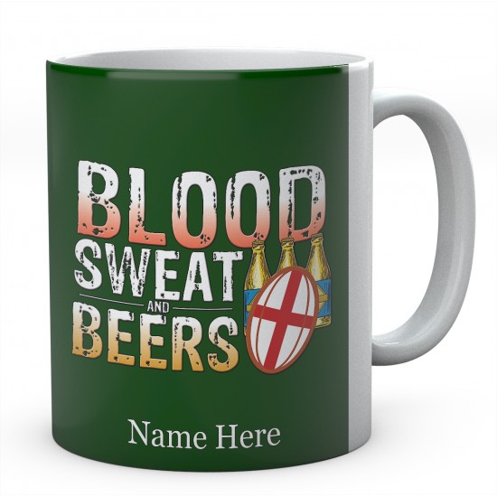 Personalised Blood Sweat And Beers England Rugby Mug