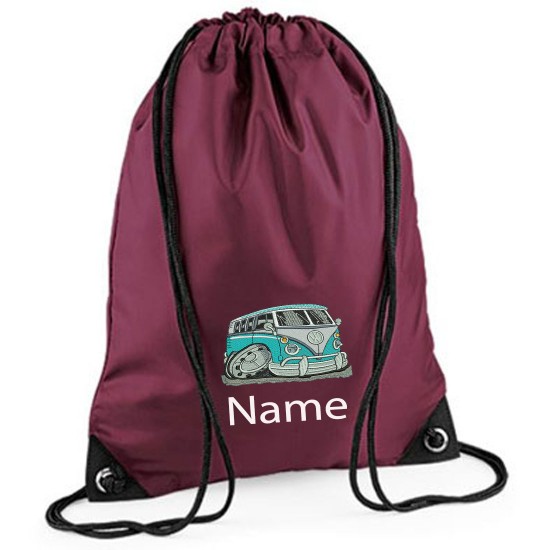  Embroidered Blue Camper Van Drawstring Gym Bag