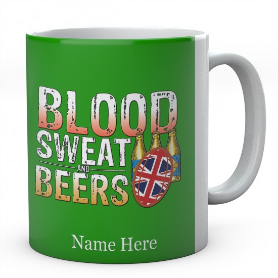 Personalised Blood Sweat And Beers United Kingdom Rugby Mug