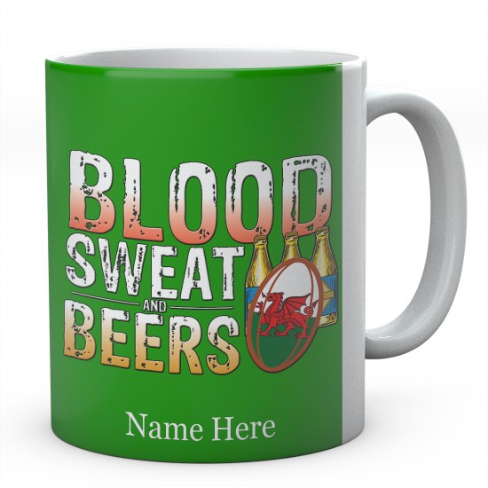 Personalised Blood Sweat And Beers Wales Rugby Mug