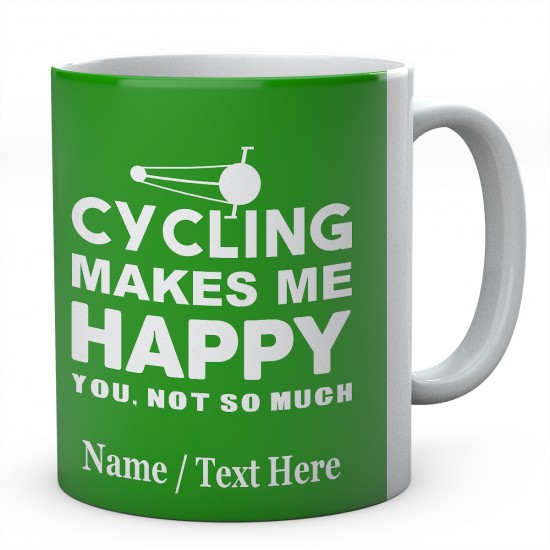 Cycling Makes Me Happy ....Personalised Ceramic Mug