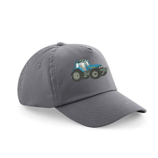 Child's Cap With Embroidered Tractor Blue /Grey 