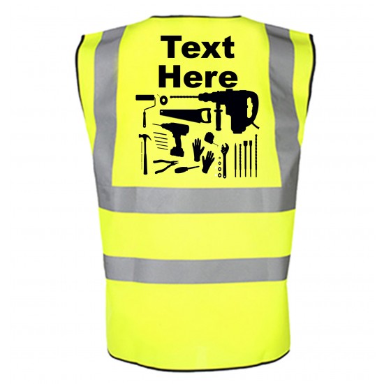 Printed Personalised Kids Tool Design Hi vis vest/waistcoat Printed safety high visibility vests or jackets with your text printed vests