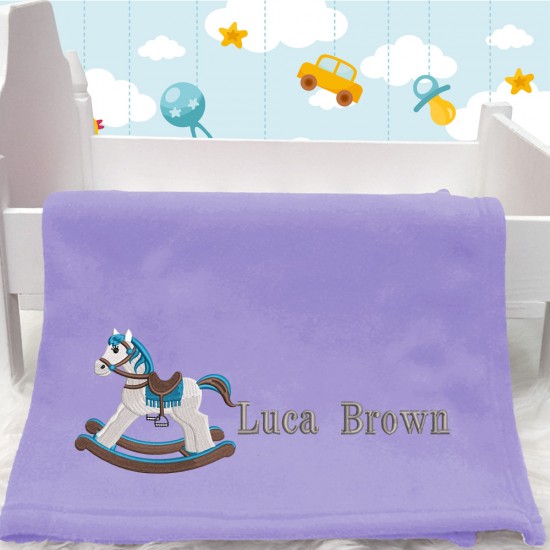 Blue Rocking Horse Baby Blanket With Birth Block