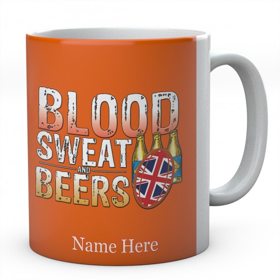 Personalised Blood Sweat And Beers United Kingdom Rugby Mug