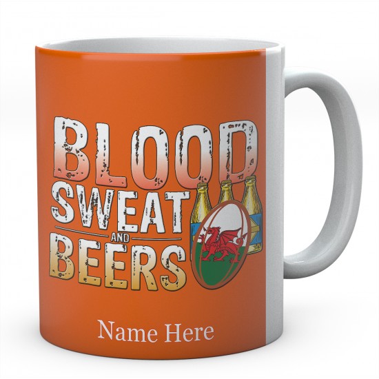 Personalised Blood Sweat And Beers Wales Rugby Mug