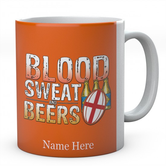 Personalised Blood Sweat And Beers England Rugby Mug