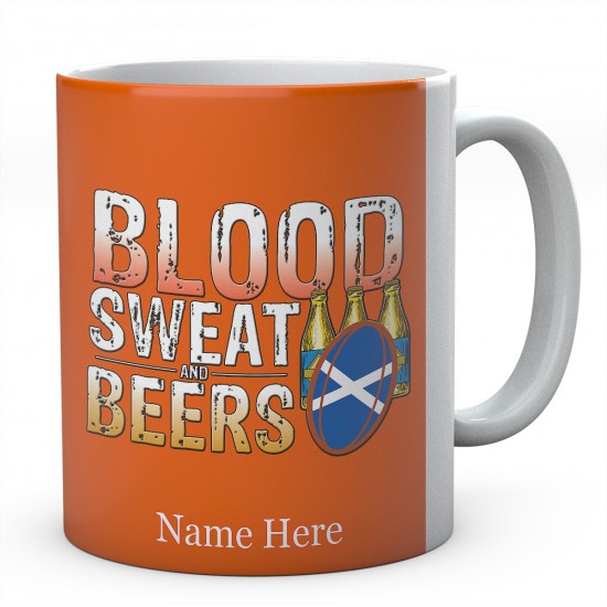 Personalised Blood Sweat And Beers Scotland Rugby Mug