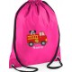 Personalised Fire Engine Gym Bag, Embroidered Kids Drawstring Bag, Children's School PE Bag, Swim Bag | Premium Bag Customise with any Name