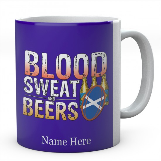 Personalised Blood Sweat And Beers Scotland Rugby Mug