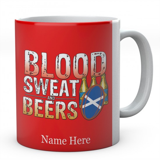 Personalised Blood Sweat And Beers Scotland Rugby Mug