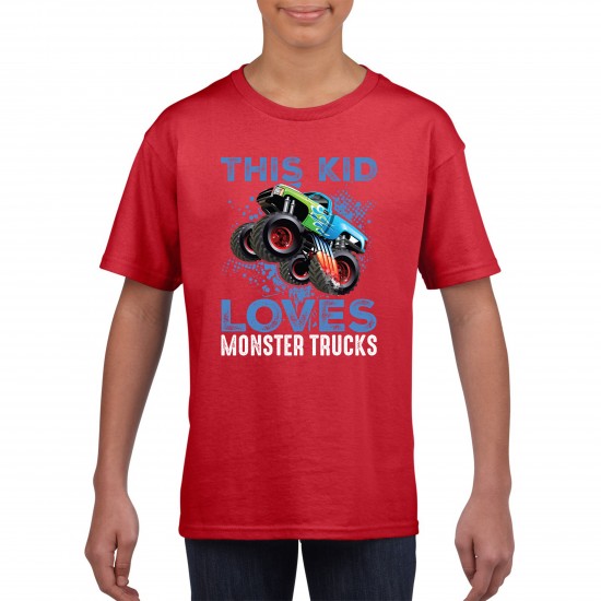 This Kid Loves Monster Trucks Funny T Shirt Kids Unisex - Printed Graphic Tee