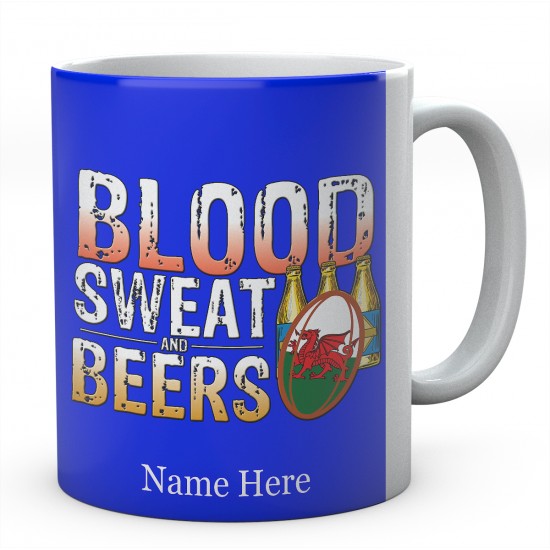 Personalised Blood Sweat And Beers Wales Rugby Mug