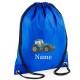 Personalised Embroidered Blue Tractor Drawstring Gym Bag