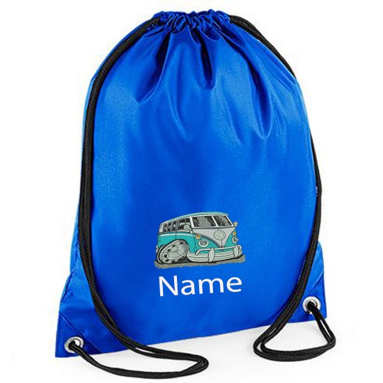  Embroidered Blue Camper Van Drawstring Gym Bag