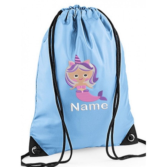 Personalised Embroidered Mermaid Drawstring Gym Bag 