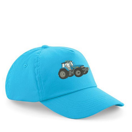 Child's Cap With Embroidered Tractor Blue /Grey 