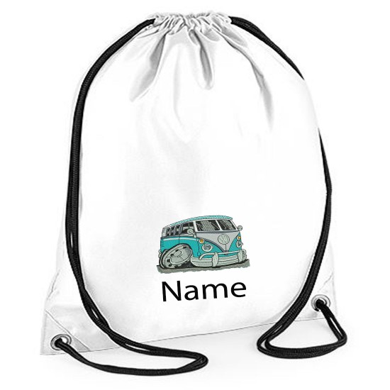  Embroidered Blue Camper Van Drawstring Gym Bag