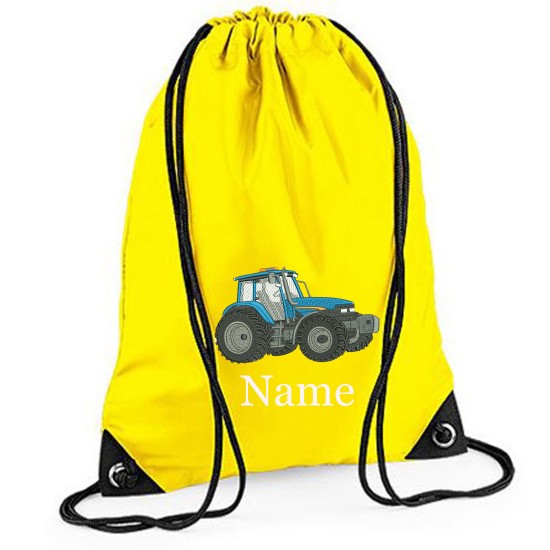 Personalised Embroidered Blue Tractor Drawstring Gym Bag