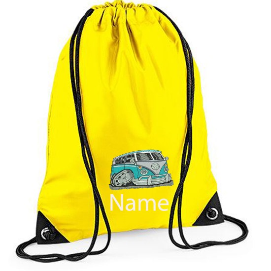  Embroidered Blue Camper Van Drawstring Gym Bag