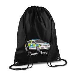 Personalised Police Car Gym Bag, Embroidered Kids Drawstring Bag, Children's School PE Bag, Swim Bag | Premium Bag Customise with any Name