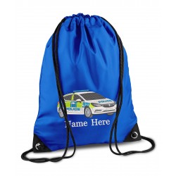 Personalised Police Car Gym Bag, Embroidered Kids Drawstring Bag, Children's School PE Bag, Swim Bag | Premium Bag Customise with any Name