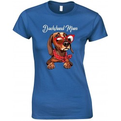  Funny Cute Dachshund Wearing Red Glasses Dog Mum-Ladies T Shirt 