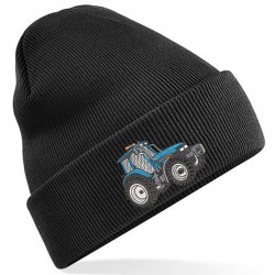 Embroidered Blue Tractor, Unisex Adults Beanie/Hat with Cuff 