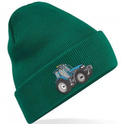 Embroidered Blue Tractor, Unisex Adults Beanie/Hat with Cuff 