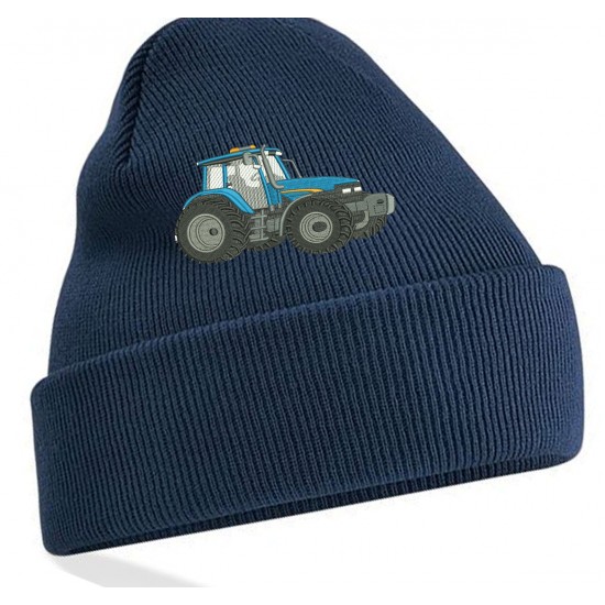 Embroidered Blue Tractor Unisex  Beanie/Hat with cuff 