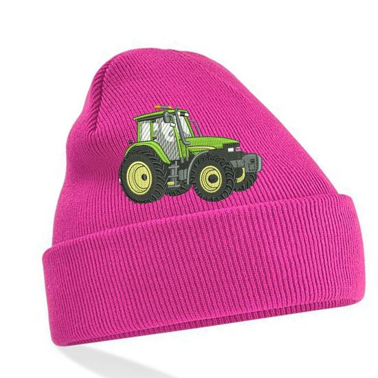  Embroidered Green Tractor Unisex Beanie with cuff