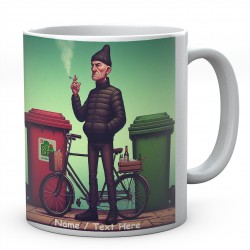 Personalised Old Man Next To His Push BIke Smoking Mug Gift Ideal Coffee / Tea