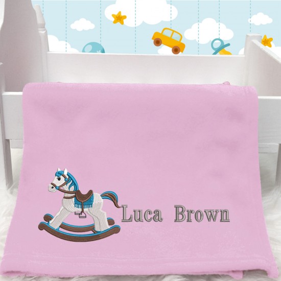 Blue Rocking Horse Baby Blanket