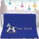 Blue Rocking Horse Baby Blanket With Birth Block