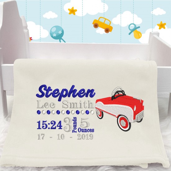 Personalised Car Baby Blanket (Birth Block)