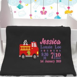 Personalised Fire Engine Baby Blanket (Birth Block)