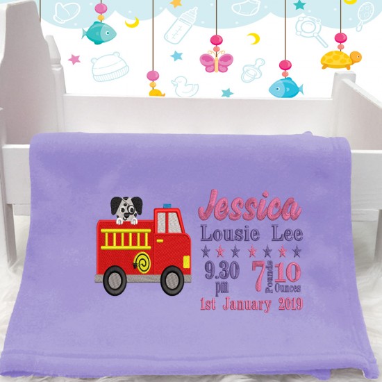 Personalised Fire Engine Baby Blanket (Birth Block)